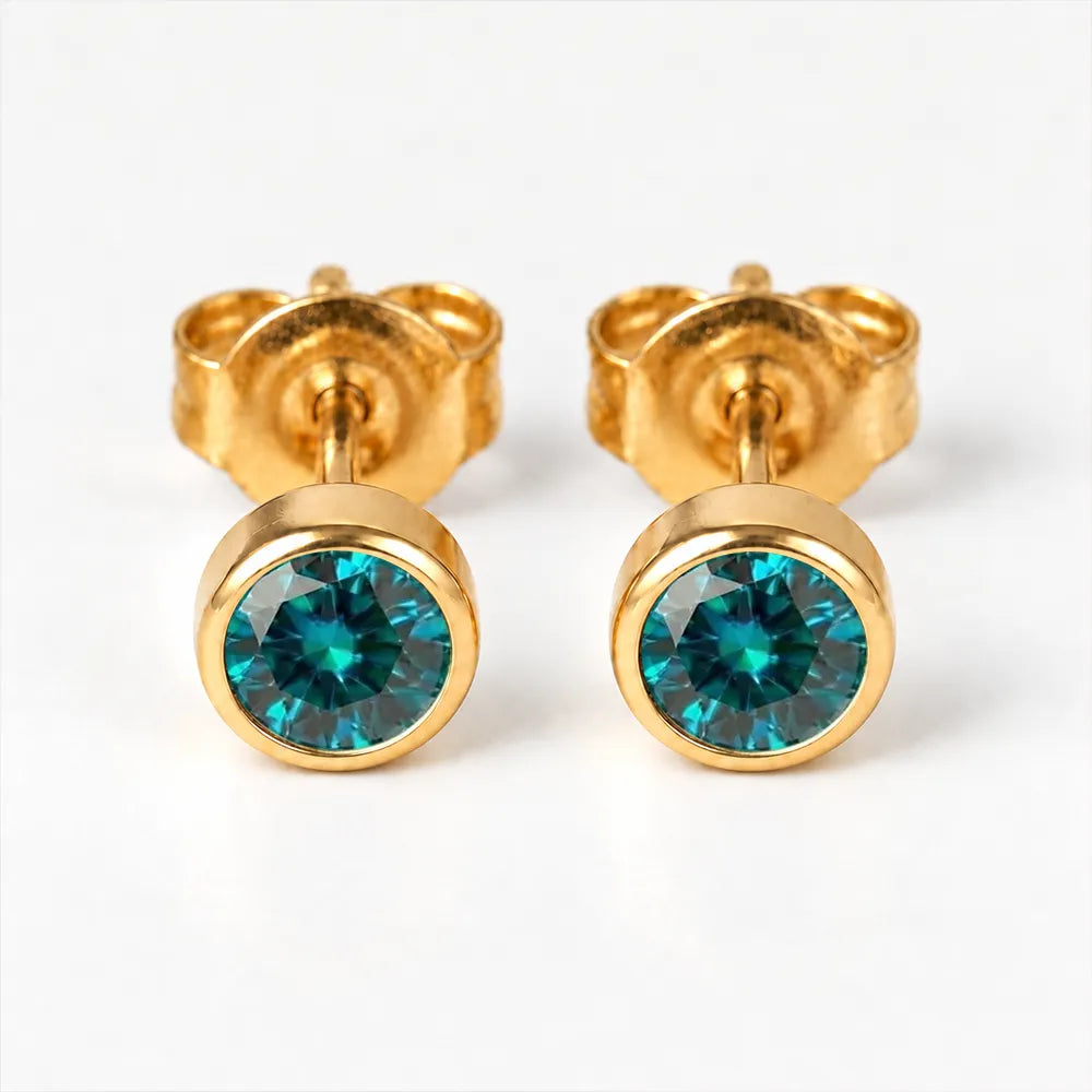 Altın Kaplama Cerrahi Çelik Kulak Delme Küpesi - Birthstone Blue Zircon Alerji Yapmayan 