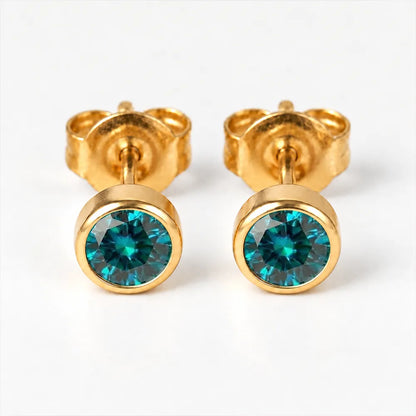 Altın Kaplama Cerrahi Çelik Kulak Delme Küpesi - Birthstone Blue Zircon Alerji Yapmayan 