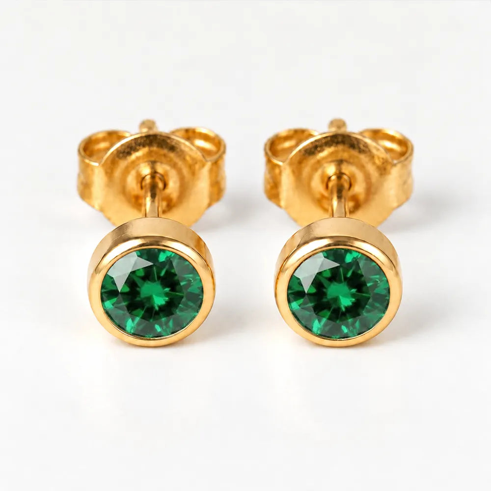 Серьги для прокола ушей с золотым покрытием - Birthstone Emerald Гипоаллергенный 