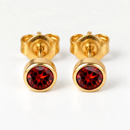 Altın Kaplama Cerrahi Çelik Kulak Delme Küpesi - Birthstone Garnet Alerji Yapmayan