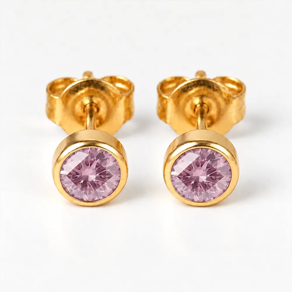 Altın Kaplama Cerrahi Çelik Kulak Delme Küpesi - Birthstone Light Rose Alerji Yapmayan 