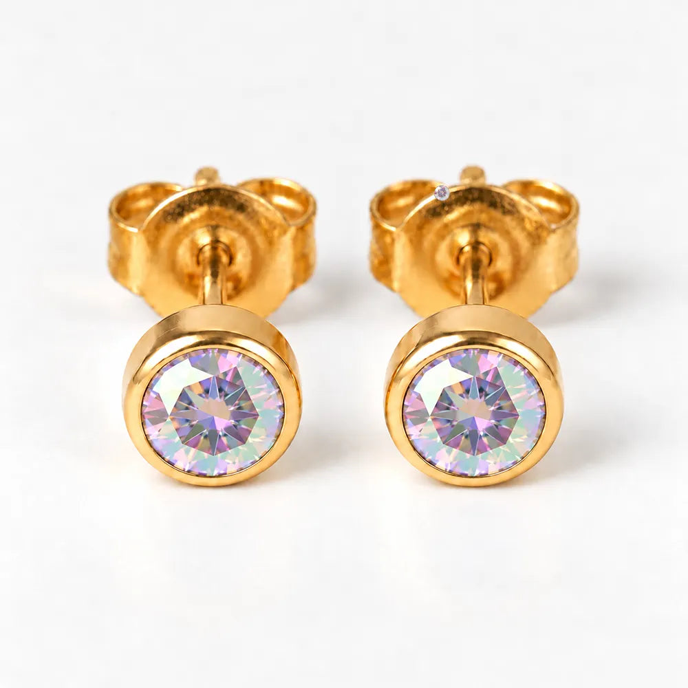 Altın Kaplama Cerrahi Çelik Kulak Delme Küpesi - Birthstone Rock Crystal Alerji Yapmayan 