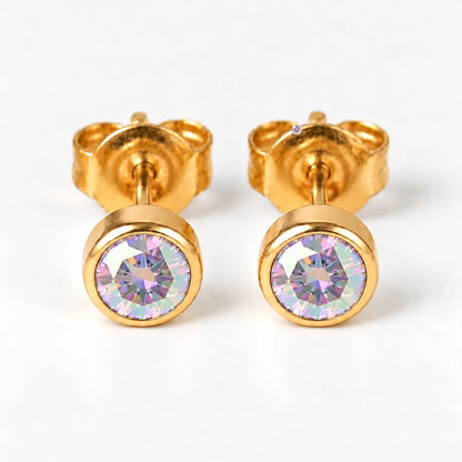 Altın Kaplama Cerrahi Çelik Kulak Delme Küpesi - Birthstone Rock Crystal Alerji Yapmayan 