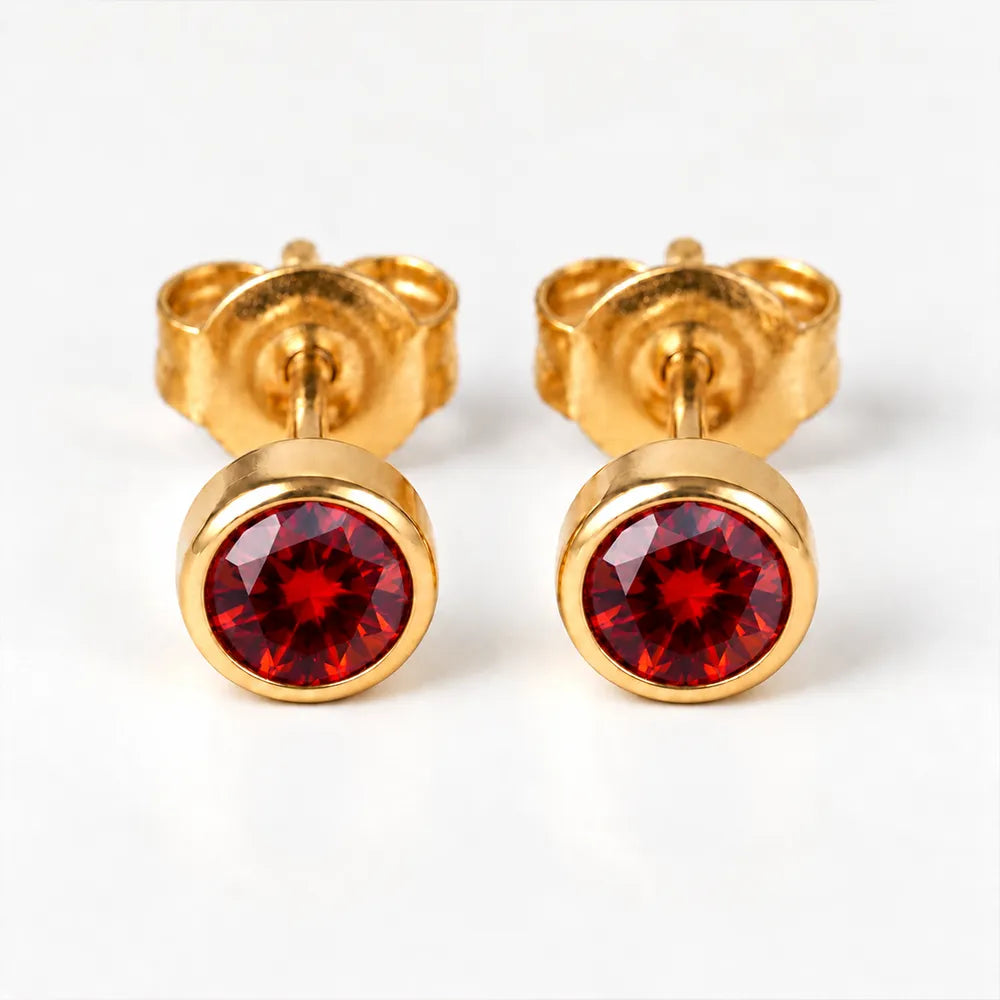 Серьги для прокола ушей с золотым покрытием - Birthstone Ruby Гипоаллергенный
