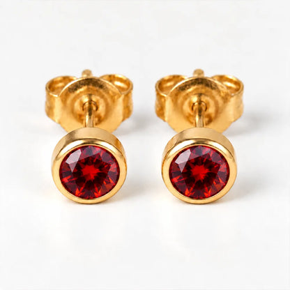 Серьги для прокола ушей с золотым покрытием - Birthstone Ruby Гипоаллергенный