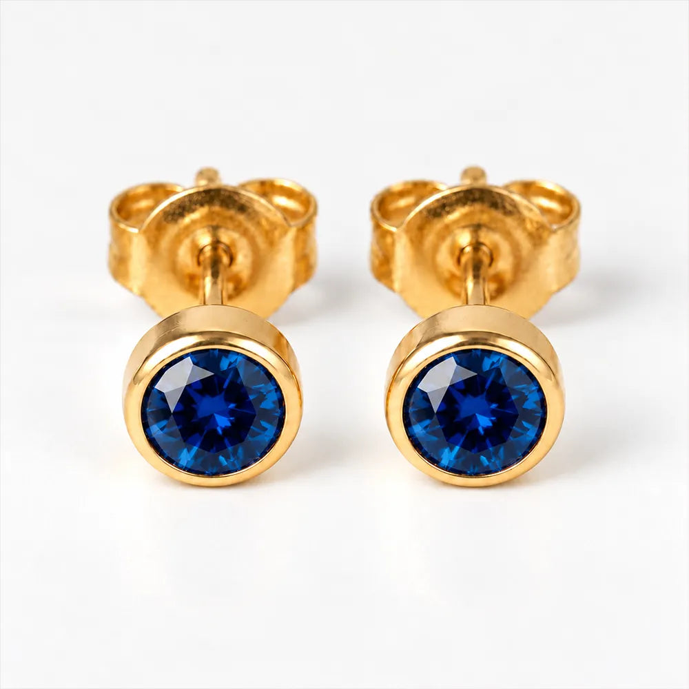 Altın Kaplama Cerrahi Çelik Kulak Delme Küpesi - Birthstone Sapphire Alerji Yapmayan 