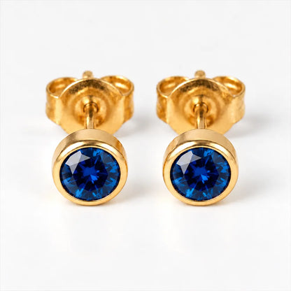 Altın Kaplama Cerrahi Çelik Kulak Delme Küpesi - Birthstone Sapphire Alerji Yapmayan 