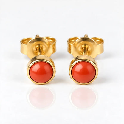 Altın Kaplama Cerrahi Çelik Kulak Delme Küpesi - Pearl Red Coral Alerji Yapmayan 