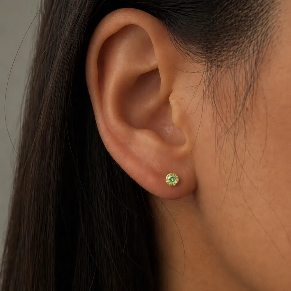 Серьги для прокола ушей с золотым покрытием - Birthstone Peridot Гипоаллергенный