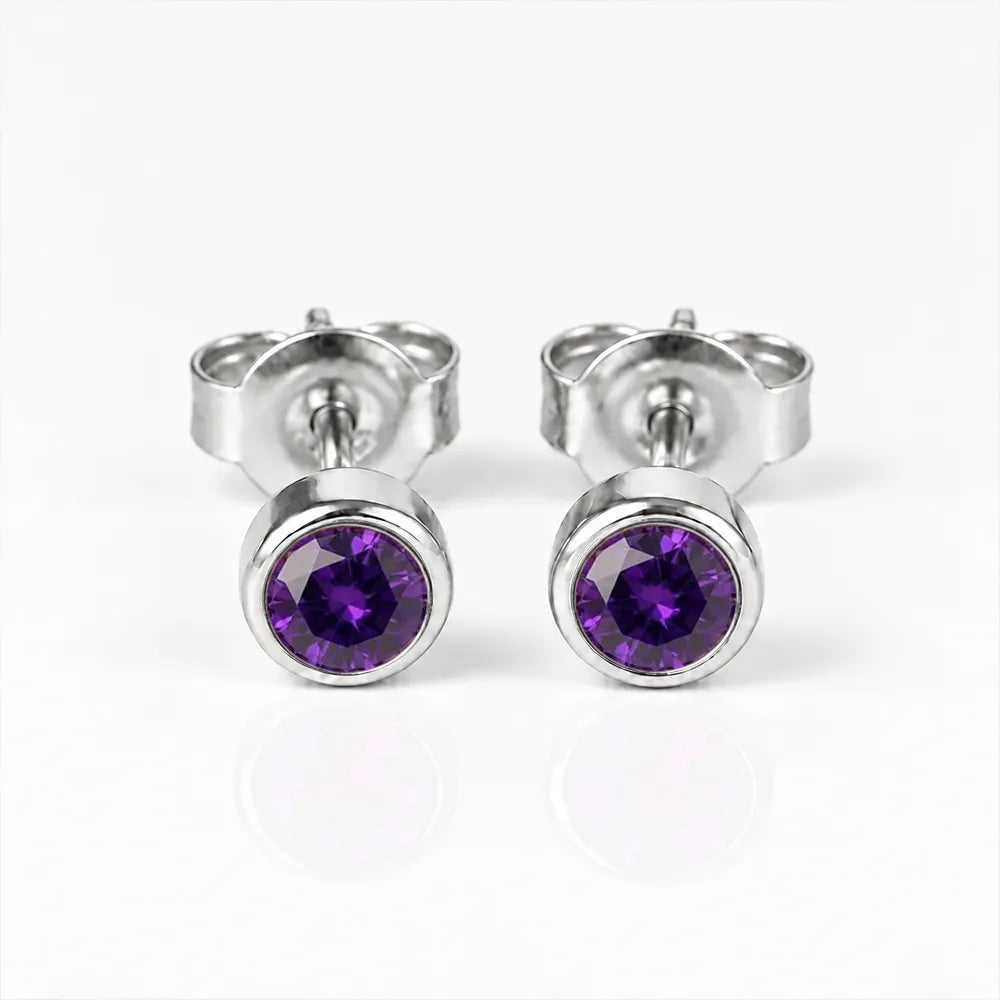 Cerrahi Çelik Kulak Delme Küpesi - Birthstone Amethyst Alerji Yapmayan
