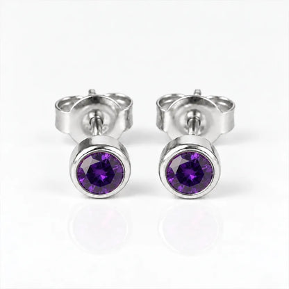Cerrahi Çelik Kulak Delme Küpesi - Birthstone Amethyst Alerji Yapmayan