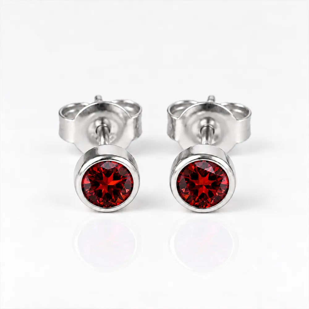 Surgical Steel Ear Piercing Studs - Birthstone Garnet Hypoallergenic