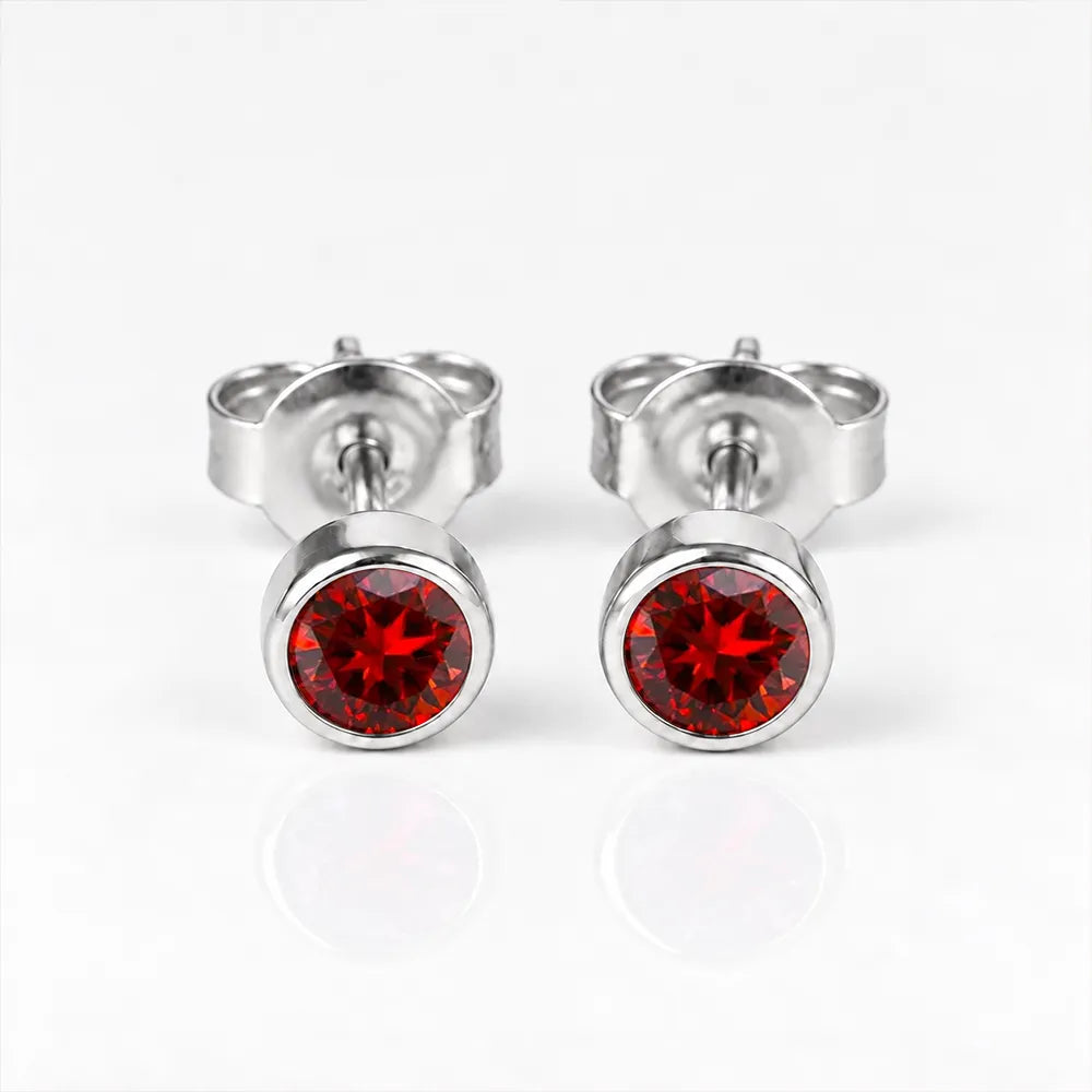 Surgical Steel Ear Piercing Studs - Birthstone Ruby Hypoallergenic