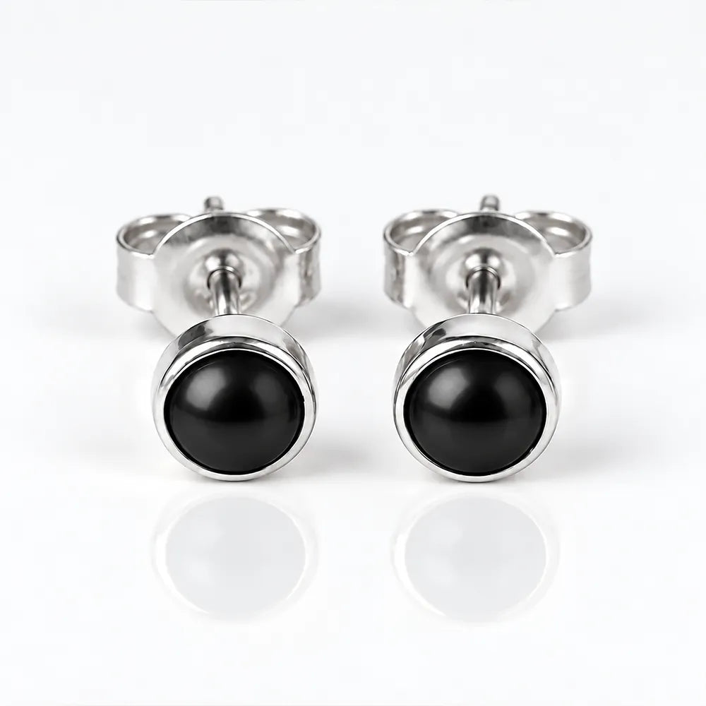 Surgical Steel Ear Piercing Studs - Pearl Black Onyx