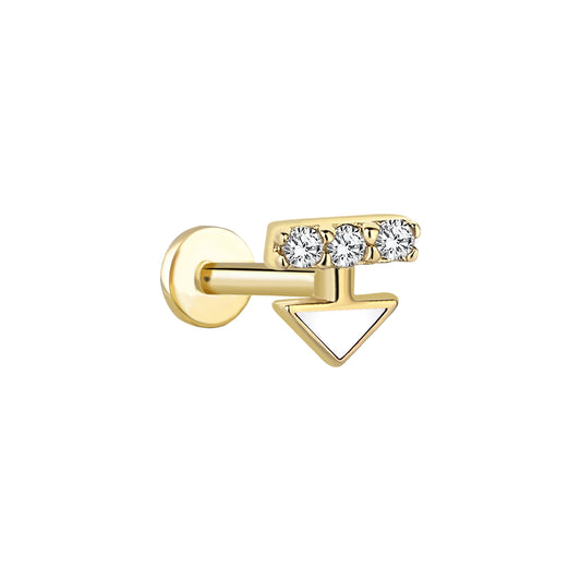 14K Gold Piercing - Triple Stone Triangle Dangle