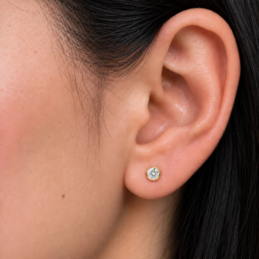 Altın Kaplama Cerrahi Çelik Kulak Delme Küpesi - Birthstone Crystal Alerji Yapmayan 
