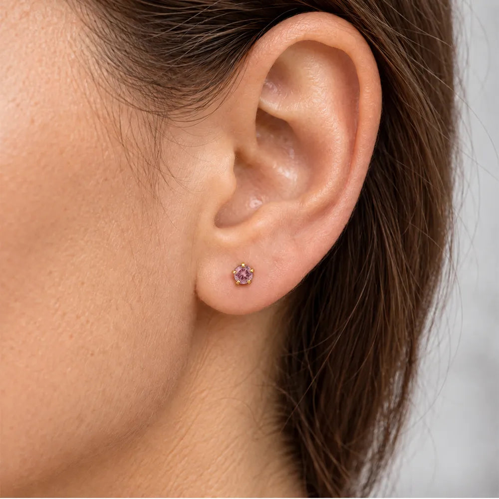 Altın Kaplama Paslanmaz Çelik Kulak Delme Küpesi - Birthstar Light Rose Alerji Yapmayan (Çift)