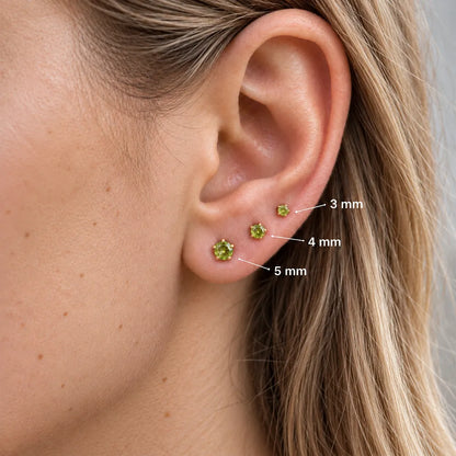 Серьги для прокола ушей с золотым покрытием - Birthstar Peridot Гипоаллергенный 