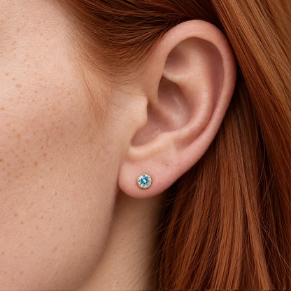 Gold Plated Surgical Steel Ear Piercing Studs - Birthstone Aquamarine Hypoallergenic
