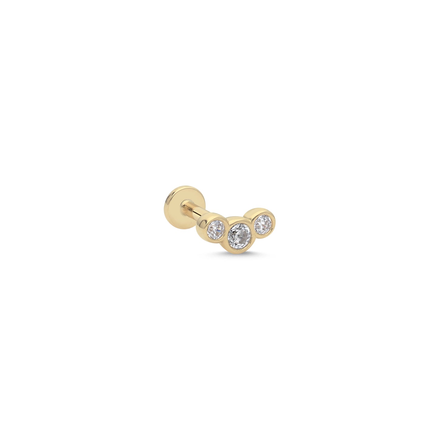 14 Ayar Altın Piercing - Üçlü Kristal Kavisli