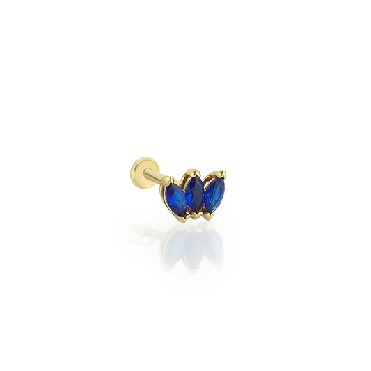 14K Gold Piercing - Triple-Stone Lotus
