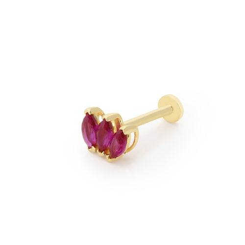 14 Ayar Altın Piercing - Üç Taşlı Pembe Lotus