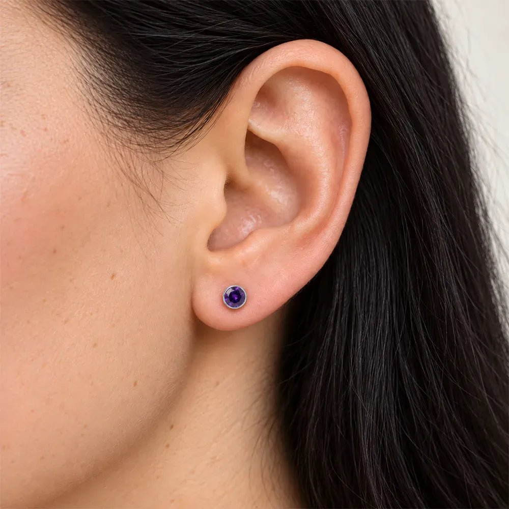 Cerrahi Çelik Kulak Delme Küpesi - Birthstone Amethyst Alerji Yapmayan