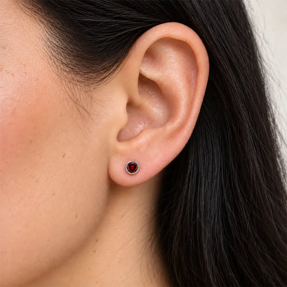Surgical Steel Ear Piercing Studs - Birthstone Garnet Hypoallergenic
