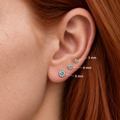 Gold Plated Surgical Steel Ear Piercing Studs - Birthstone Aquamarine Hypoallergenic