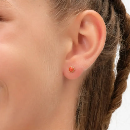 Altın Kaplama Cerrahi Çelik Kulak Delme Küpesi - Pearl Red Coral Alerji Yapmayan 
