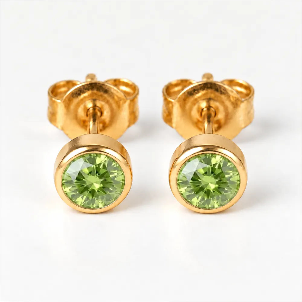 Серьги для прокола ушей с золотым покрытием - Birthstone Peridot Гипоаллергенный