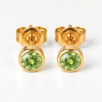 Серьги для прокола ушей с золотым покрытием - Birthstone Peridot Гипоаллергенный