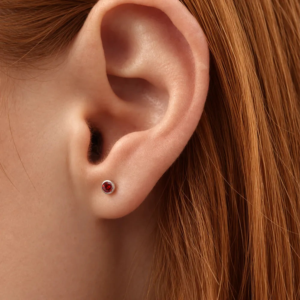 Surgical Steel Ear Piercing Studs - Birthstone Ruby Hypoallergenic