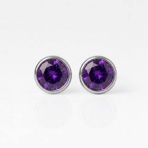 Cerrahi Çelik Kulak Delme Küpesi - Birthstone Amethyst Alerji Yapmayan (Çift)