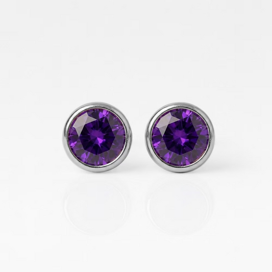 Cerrahi Çelik Kulak Delme Küpesi - Birthstone Amethyst Alerji Yapmayan (Çift)