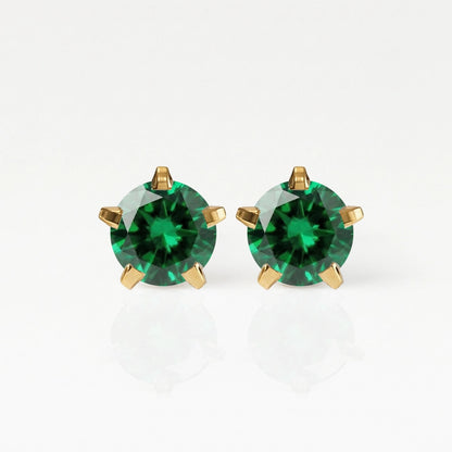Серьги для прокола ушей с золотым покрытием - Birthstar Emerald Гипоаллергенный 