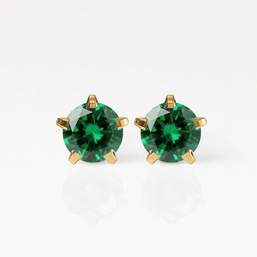 Altın Kaplama Cerrahi Çelik Kulak Delme Küpesi - Birthstar Emerald Alerji Yapmayan (Çift)