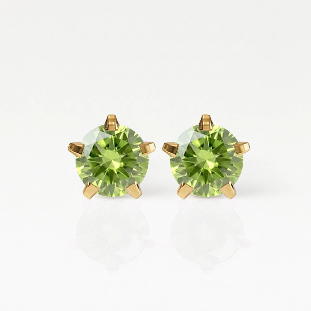 Серьги для прокола ушей с золотым покрытием - Birthstar Peridot Гипоаллергенный (пара)