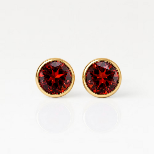 Altın Kaplama Cerrahi Çelik Kulak Delme Küpesi - Birthstone Garnet Alerji Yapmayan (Çift)