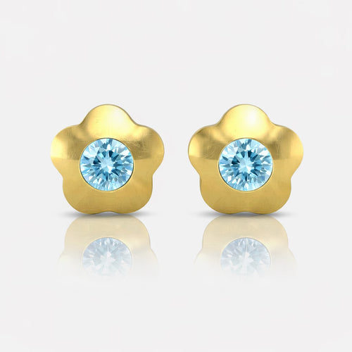 Altın Kaplama Cerrahi Çelik Kulak Delme Küpesi - Flowerlite Aquamarine Alerji Yapmayan 