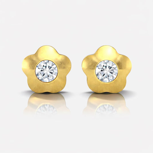 Altın Kaplama Cerrahi Çelik Kulak Delme Küpesi - Flowerlite Crystal Alerji Yapmayan 