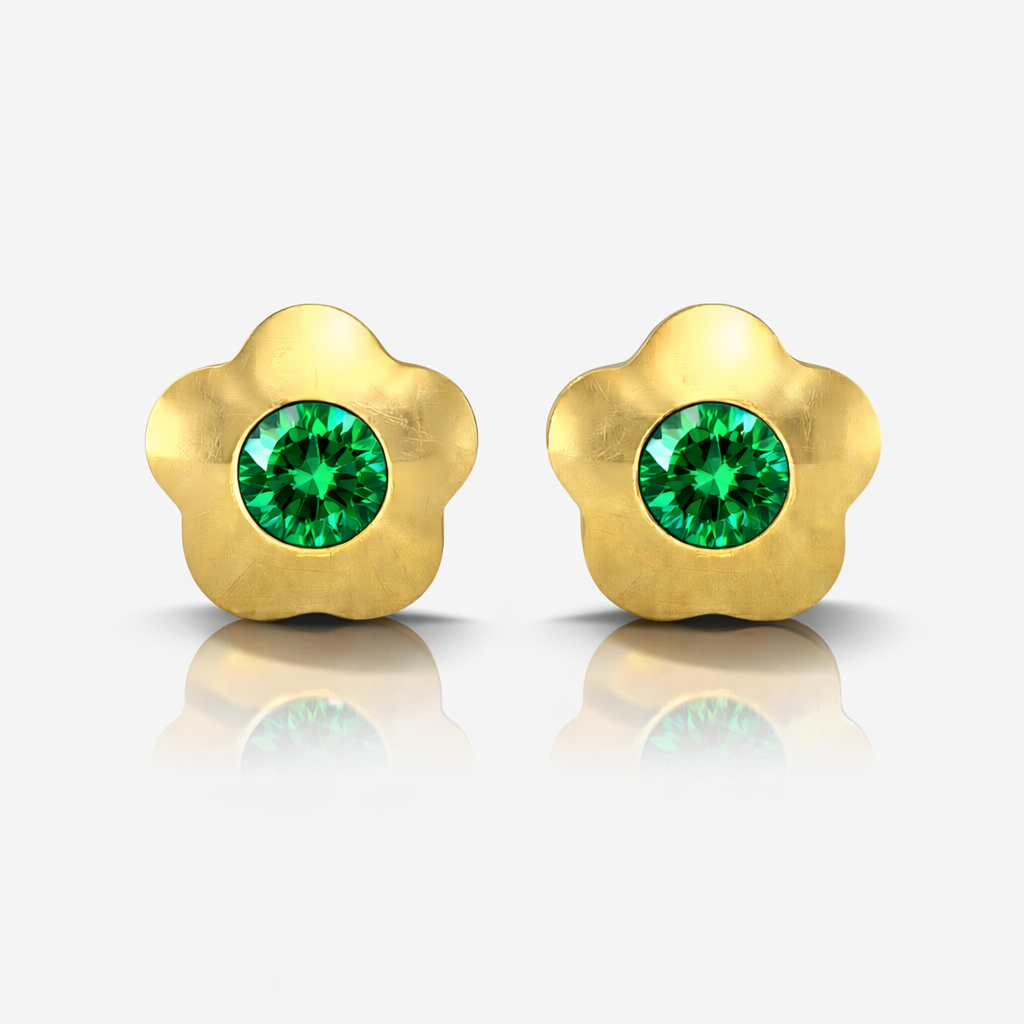 Altın Kaplama Cerrahi Çelik Kulak Delme Küpesi - Flowerlite Emerald Alerji Yapmayan 