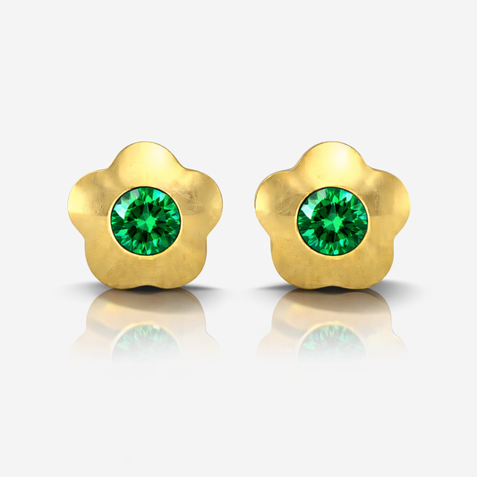 Altın Kaplama Cerrahi Çelik Kulak Delme Küpesi - Flowerlite Emerald Alerji Yapmayan 