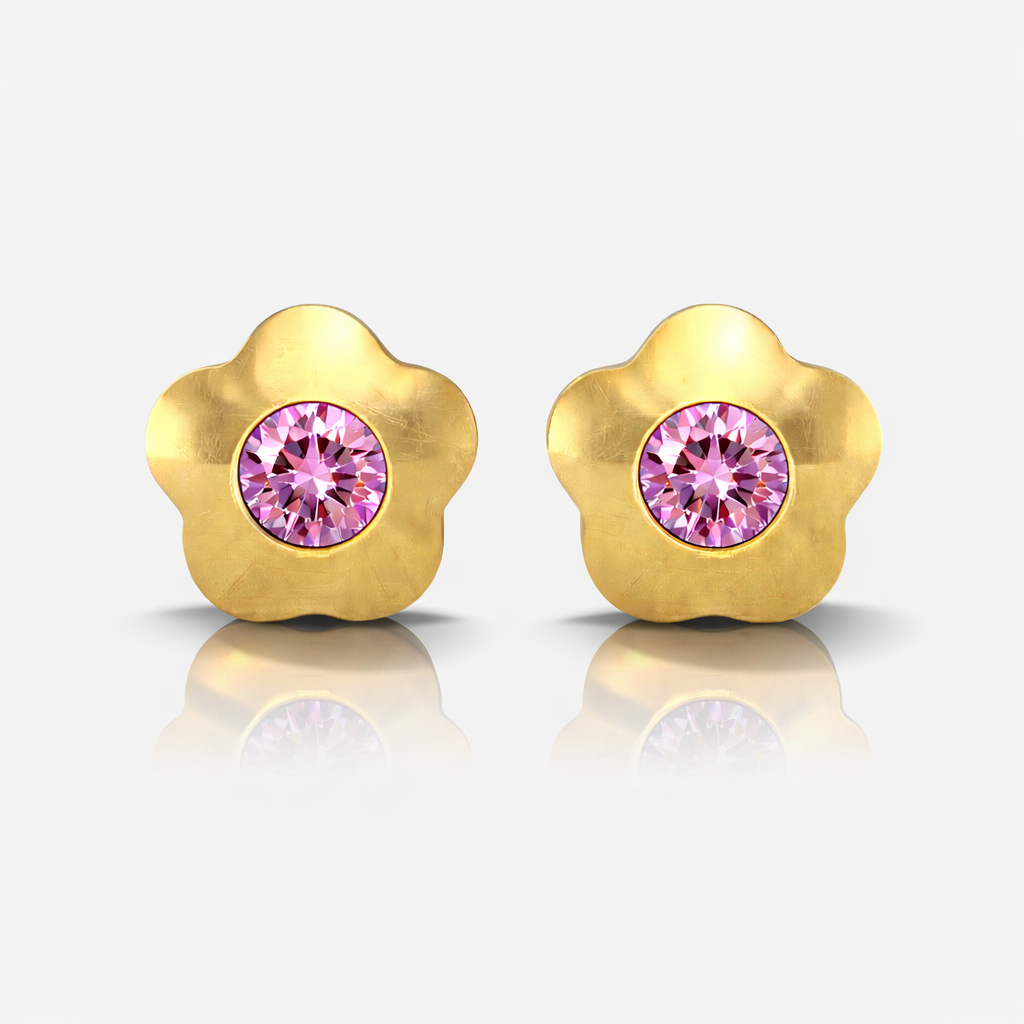 Gold Plated Surgical Steel Ear Piercing Studs - Flowerlite Light Rose Hypoallergenic
