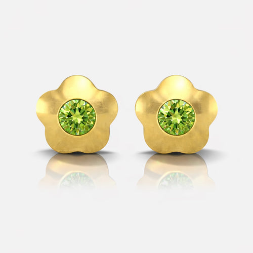 Gold Plated Surgical Steel Ear Piercing Studs - Flowerlite Peridot Hypoallergenic