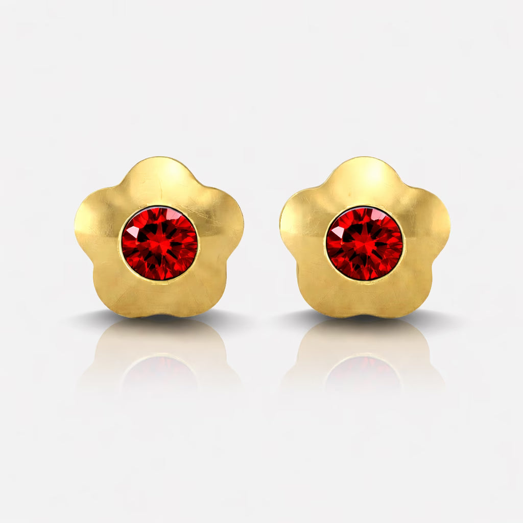 Gold Plated Surgical Steel Ear Piercing Studs - Flowerlite Ruby Hypoallergenic