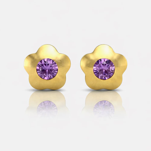 Altın Kaplama Cerrahi Çelik Kulak Delme Küpesi - Flowerlite Amethyst Alerji Yapmayan 