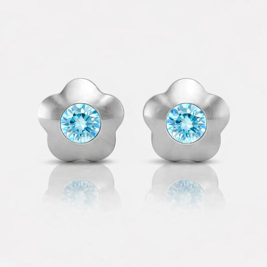 Cerrahi Çelik Kulak Delme Küpesi - Flowerlite Aquamarine Alerji Yapmayan 