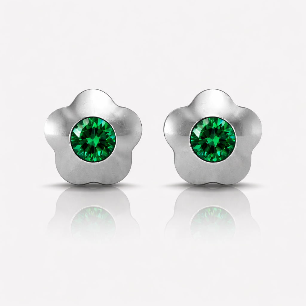 Cerrahi Çelik Kulak Delme Küpesi - Flowerlite Emerald Alerji Yapmayan 