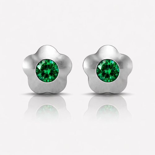 Cerrahi Çelik Kulak Delme Küpesi - Flowerlite Emerald Alerji Yapmayan 